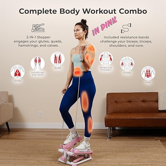 Sunny Health & Fitness Smart Mini Steppers for Exercise at Home Stair Step Stepper Full-Body Workout Gym Equipment.