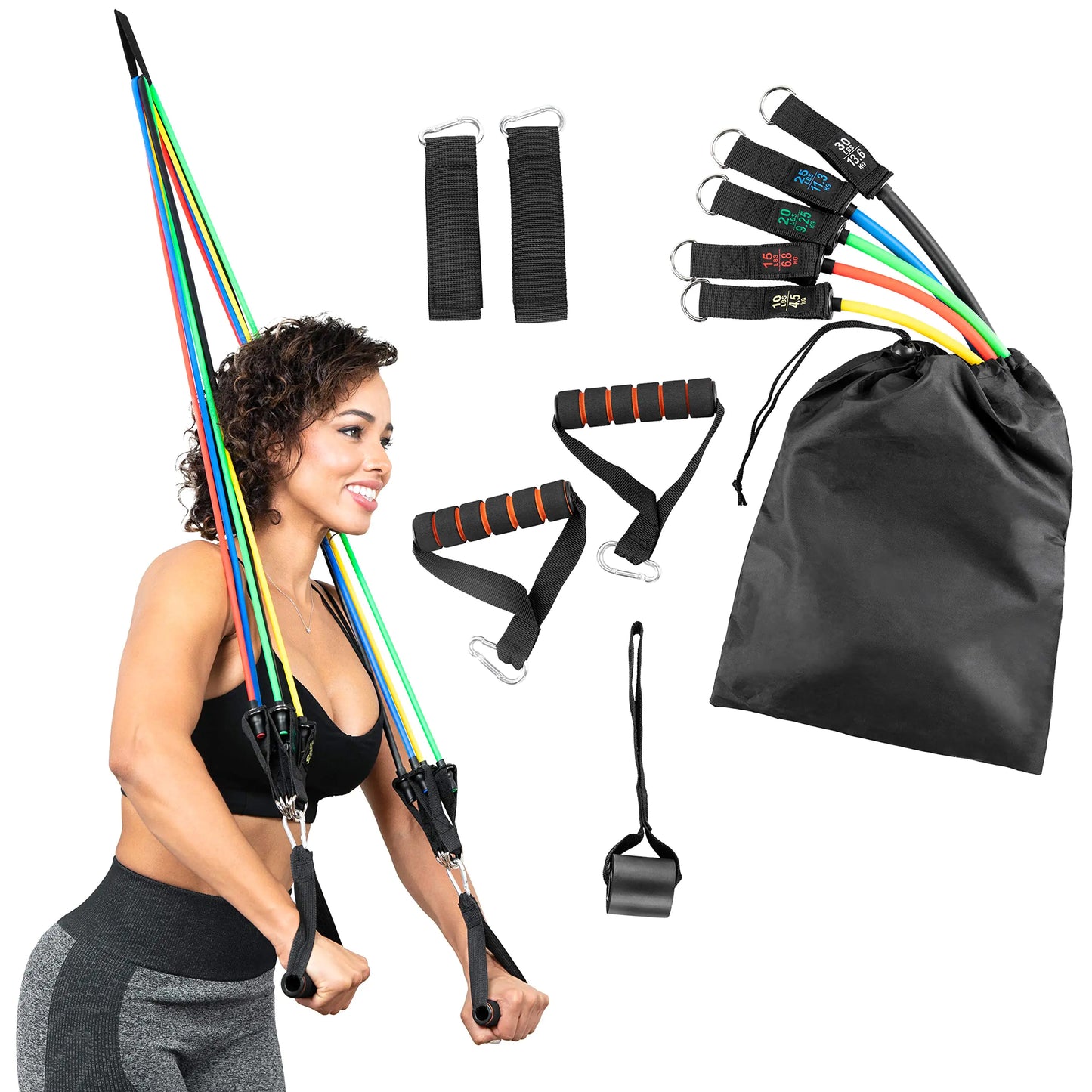 Serenily 11PC Total Resistance Workout Set - Includes Door Anchor & Carry Bag